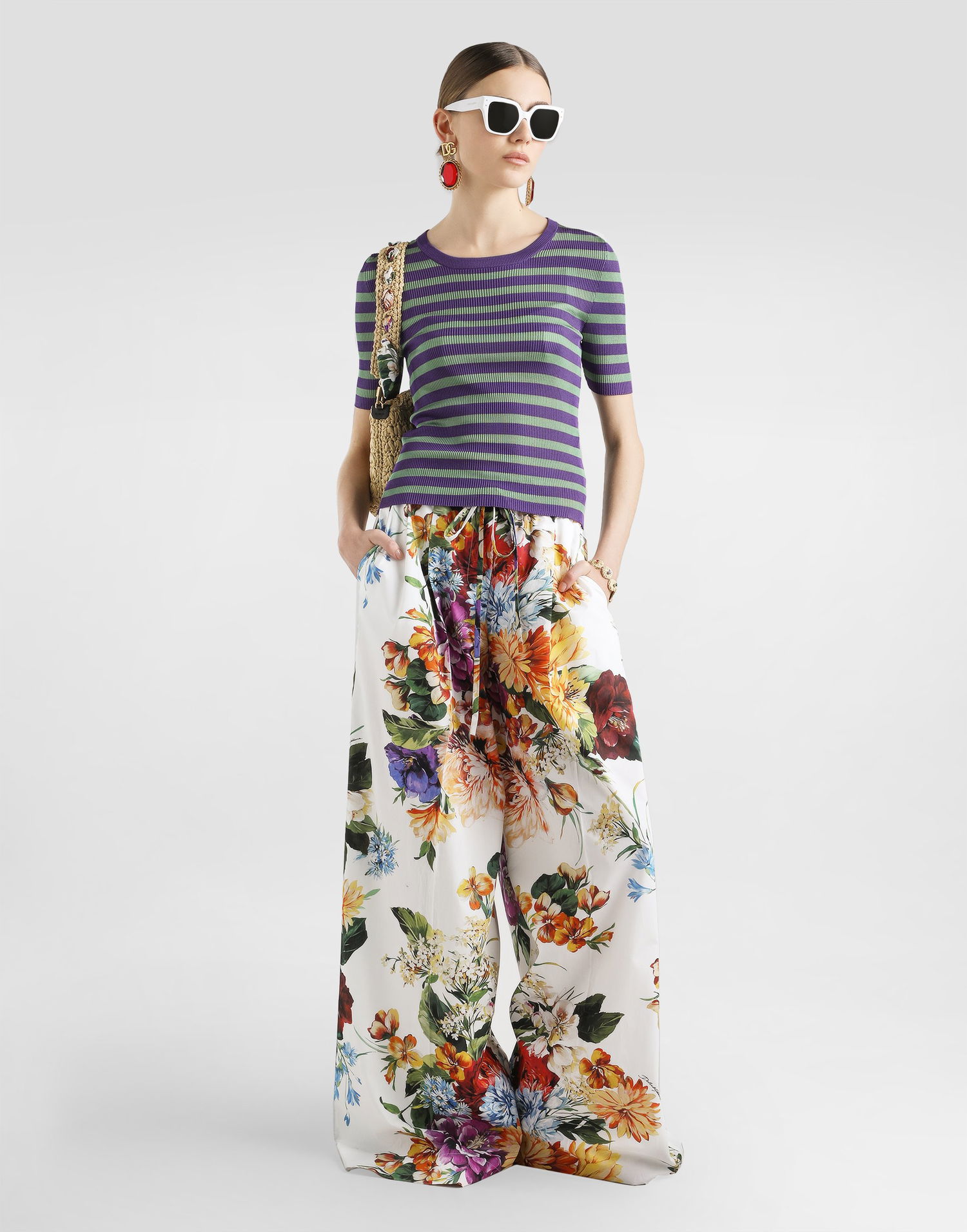 Hlače Dolce & Gabbana Dolce & Gabbana Flower Bouquet-Print Poplin Trousers Večbarvna | FTDCOTHS5TRHA5PC, 1