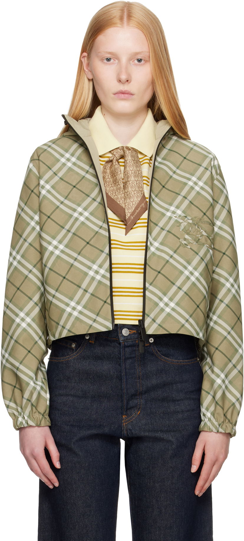 Vetrovka Burberry Burberry Cropped Check Reversible Hoodie Zelena | 8105850