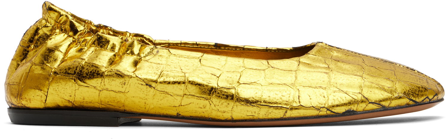 Obleke Dries Van Noten Dries Van Noten Metallic Ballerina Flats Rumena | WS251-1376-208, 0