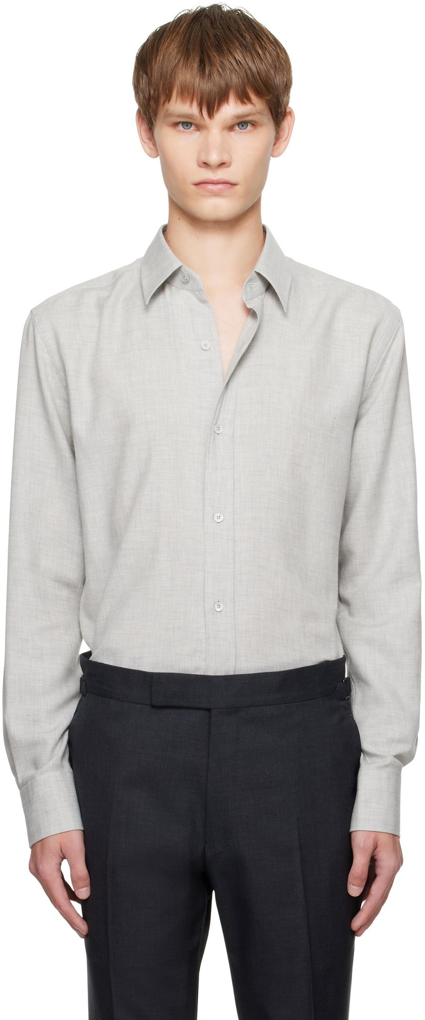 Srajce Tom Ford TOM FORD Cashmere Melange Fluid Fit Shirt Siva | HRN001-FMC247