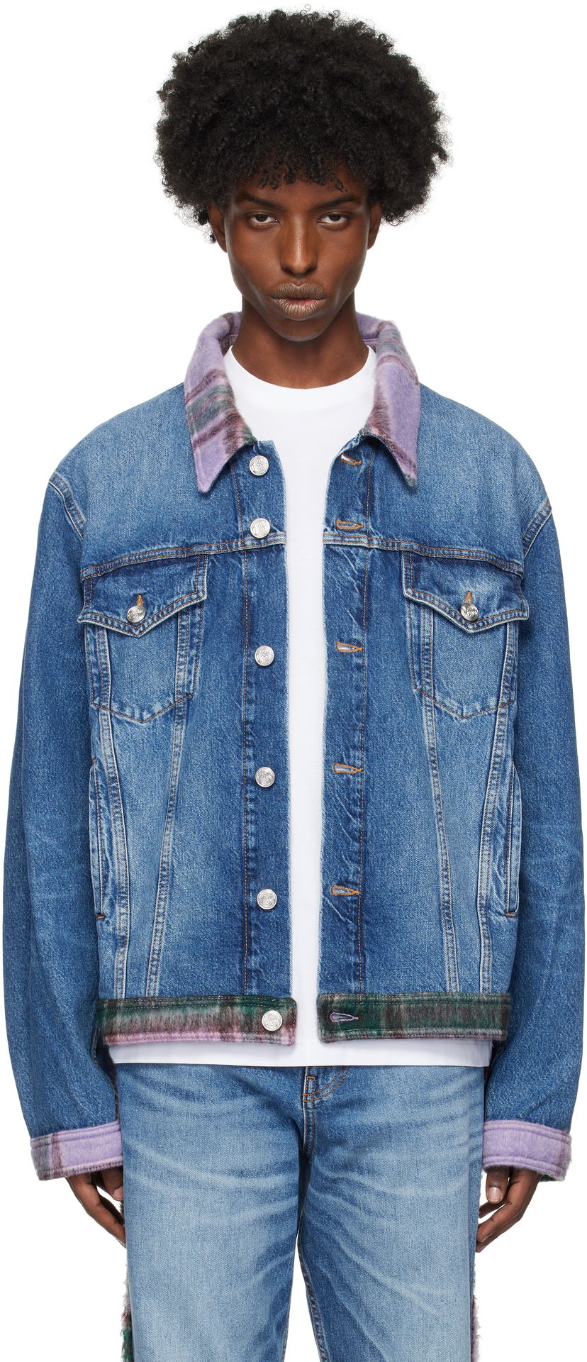 Jakna Bluemarble Tartan Denim Jacket Modra | JA52 DE11B24 BLU