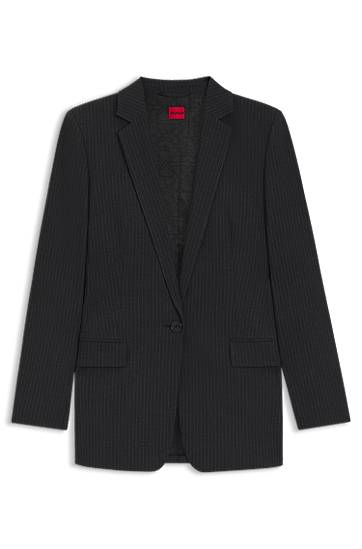 Jakna BOSS Pinstripe Flannel Regular-Fit Longline Blazer Črna | 50547585