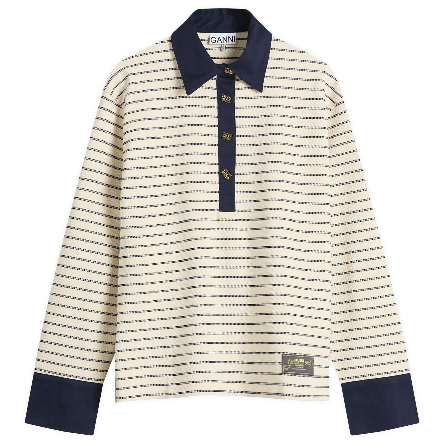Polo majica GANNI GANNI Piquet Jersey Polo Shirt Bež | T4215-135, 1