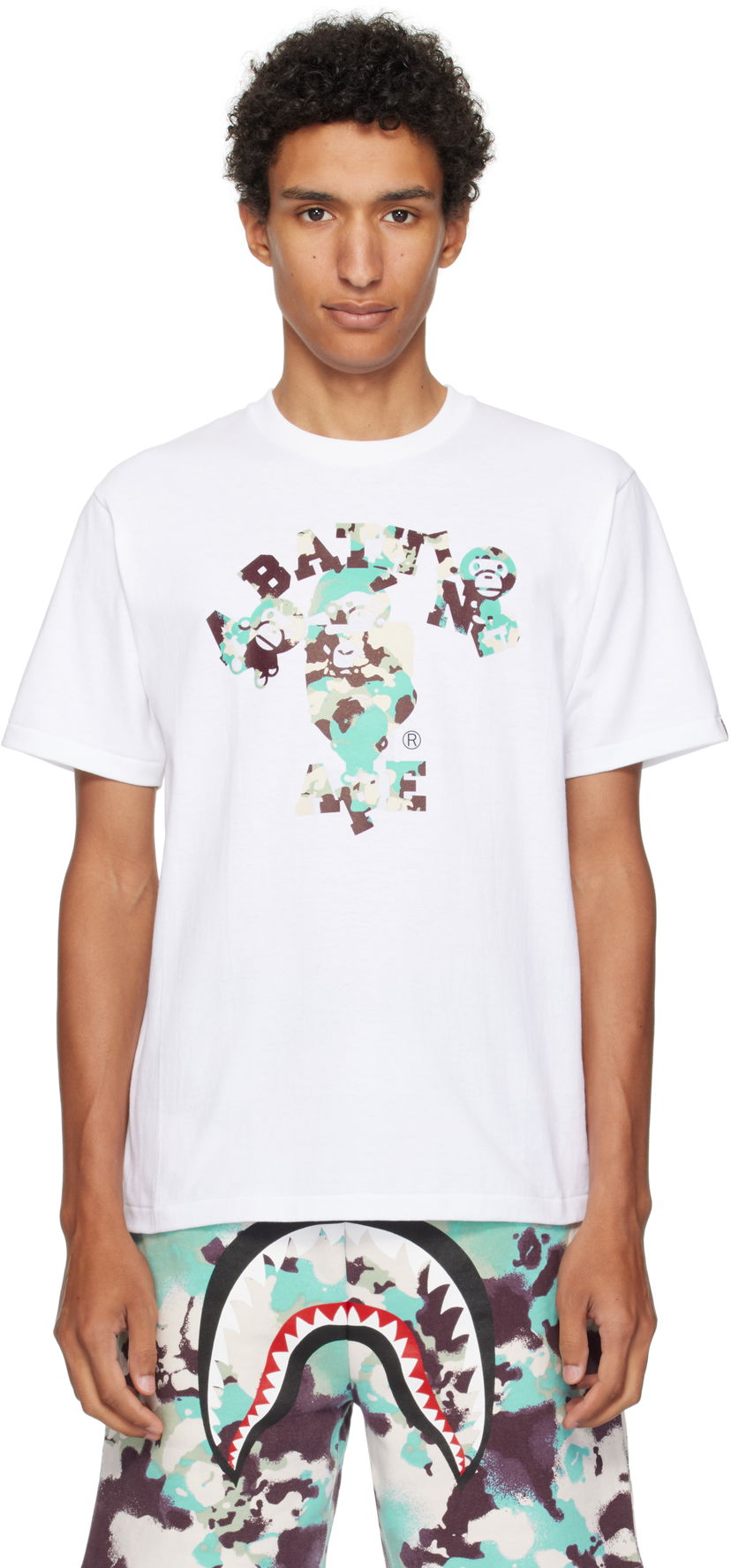 Majica BAPE A Bathing Ape Map Camo College Milo Tee Bela | 002TEL301007M