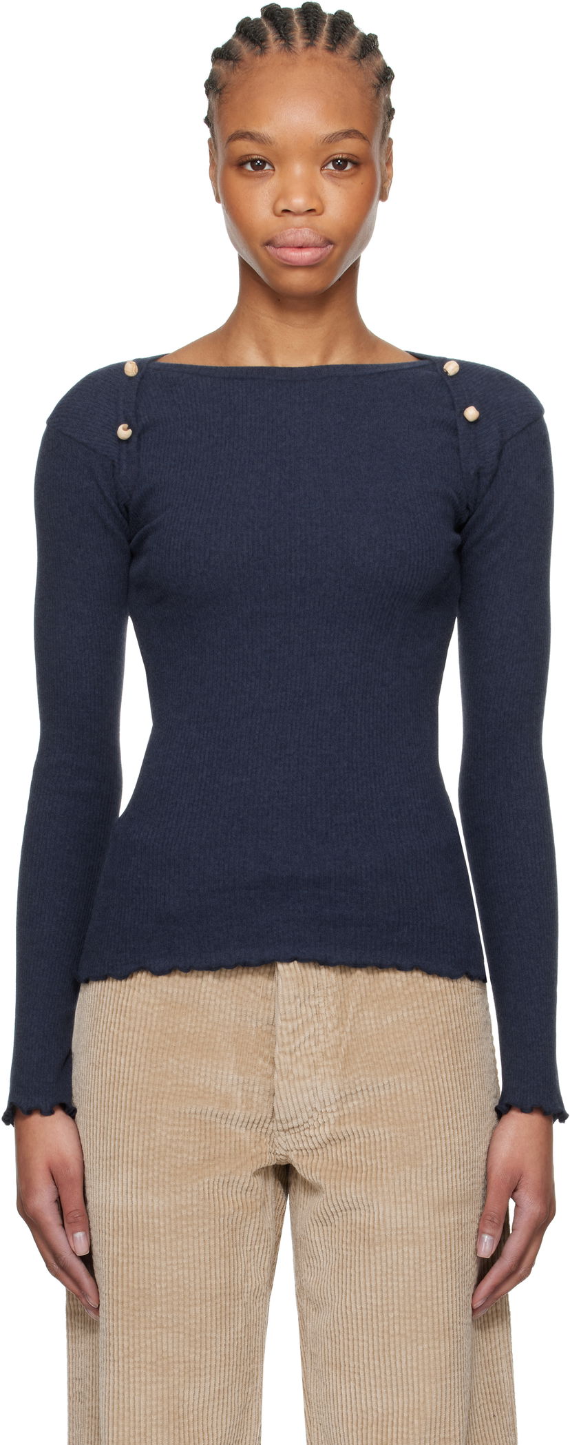 Pleteni pulover Baserange Baserange Long Sleeve Fitted T-Shirt Mornarica | TODIL-RC-SP25