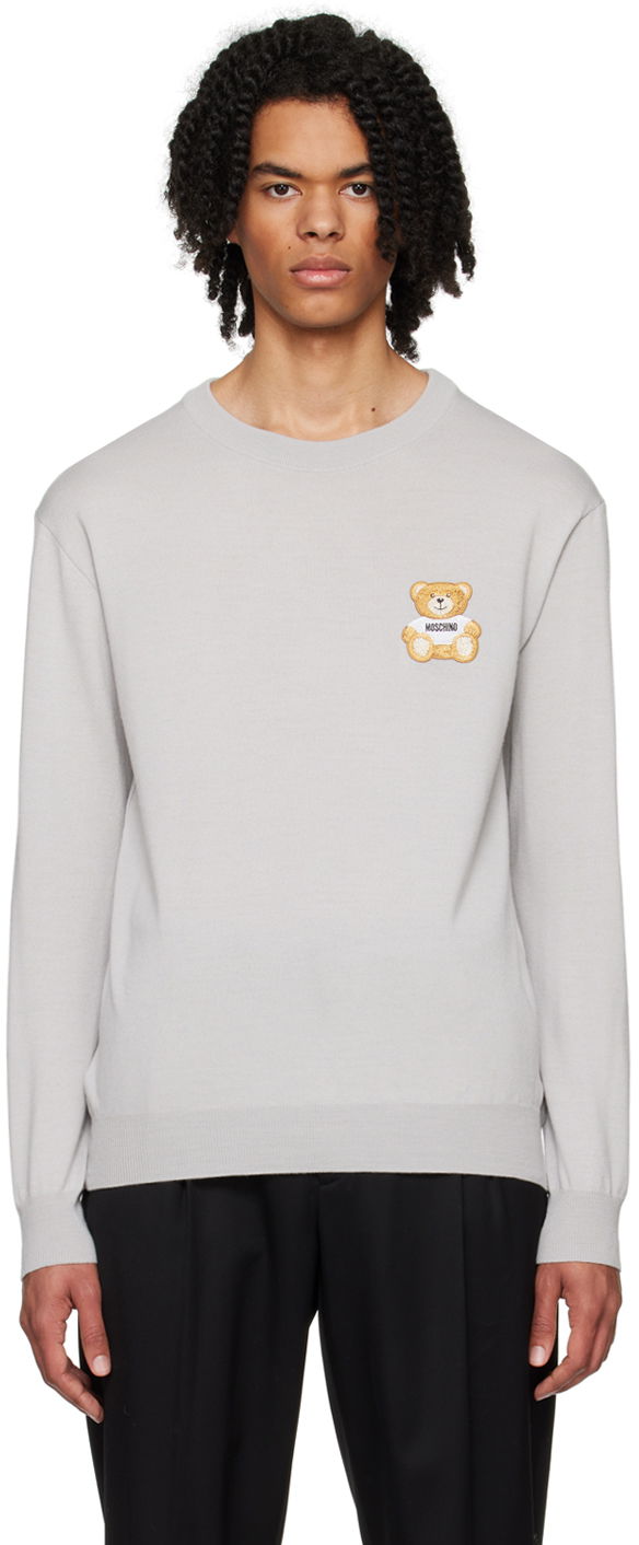 Pleteni pulover Moschino Sweater With Embroidered Applique Siva | 0902 7000