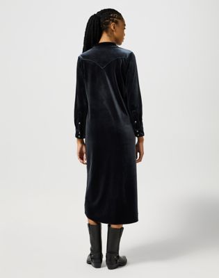 Obleke Wrangler Wrangler Western Velvet Shirt Dress Črna | 112356506:XXL