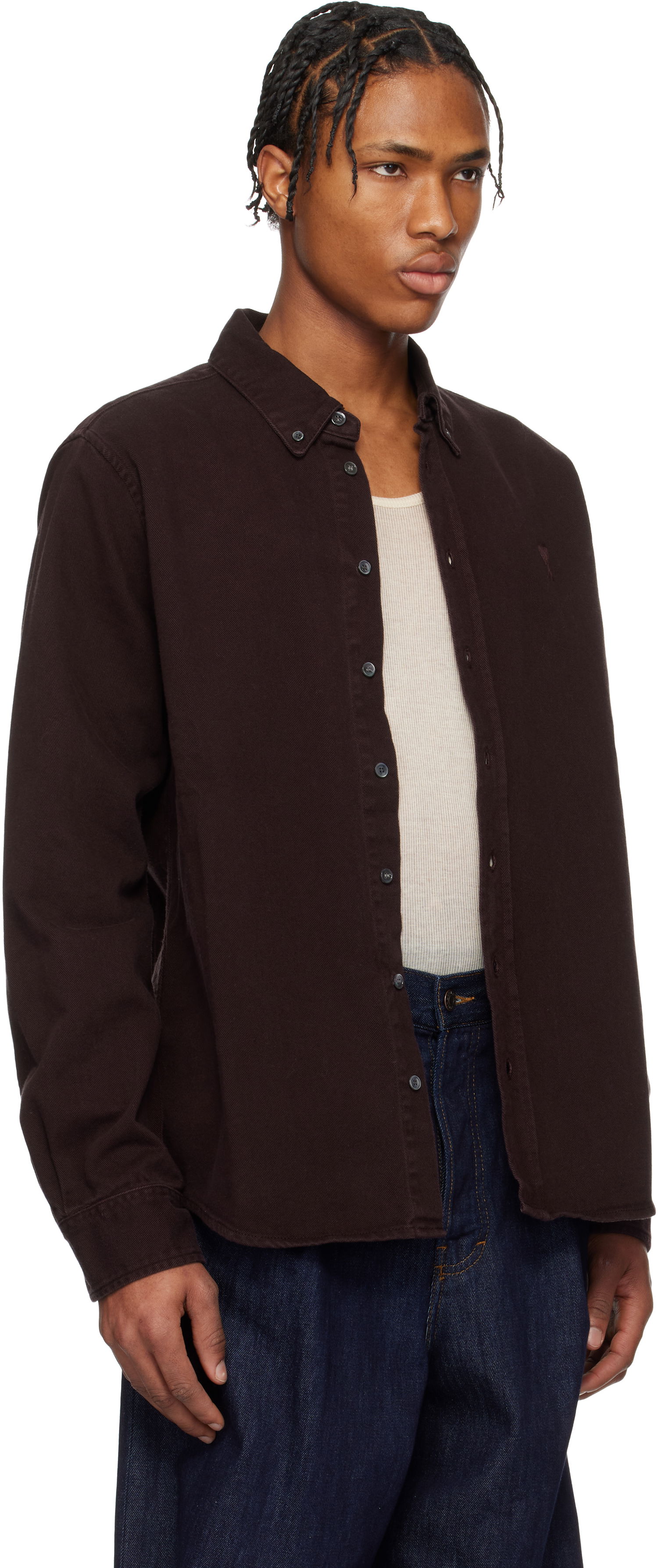 Srajce AMI AMI Cotton Button-Down Ami de Coeur Shirt Bordo | USH060.DE0054, 1