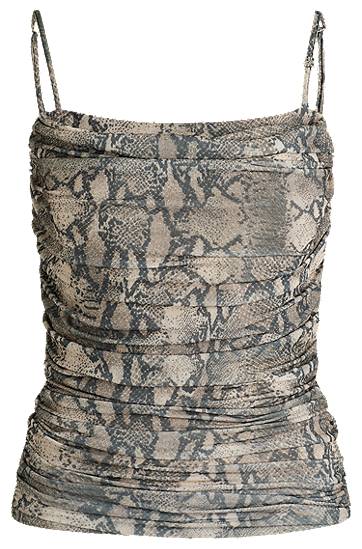 Majica brez rokavov BOSS Snakeskin Print Ruched Mesh Corset Top Rjava | 50537142