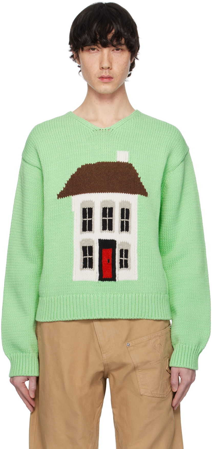 Pleteni pulover JW Anderson JW Anderson House Graphic Sweater Zelena | KW1346-YN0417