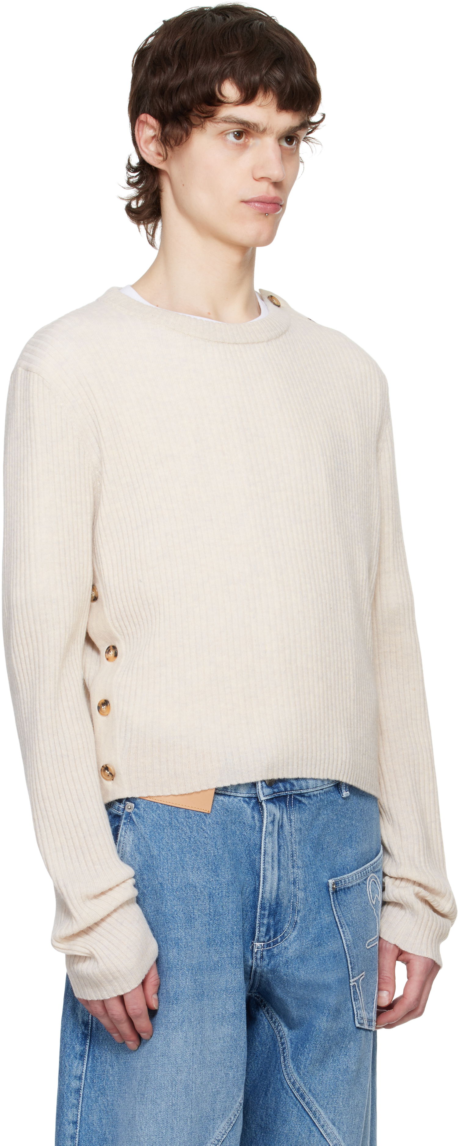 Pleteni pulover JW Anderson JW Anderson Cropped Button Trim Sweater Bež | KW1324-YN0411, 1