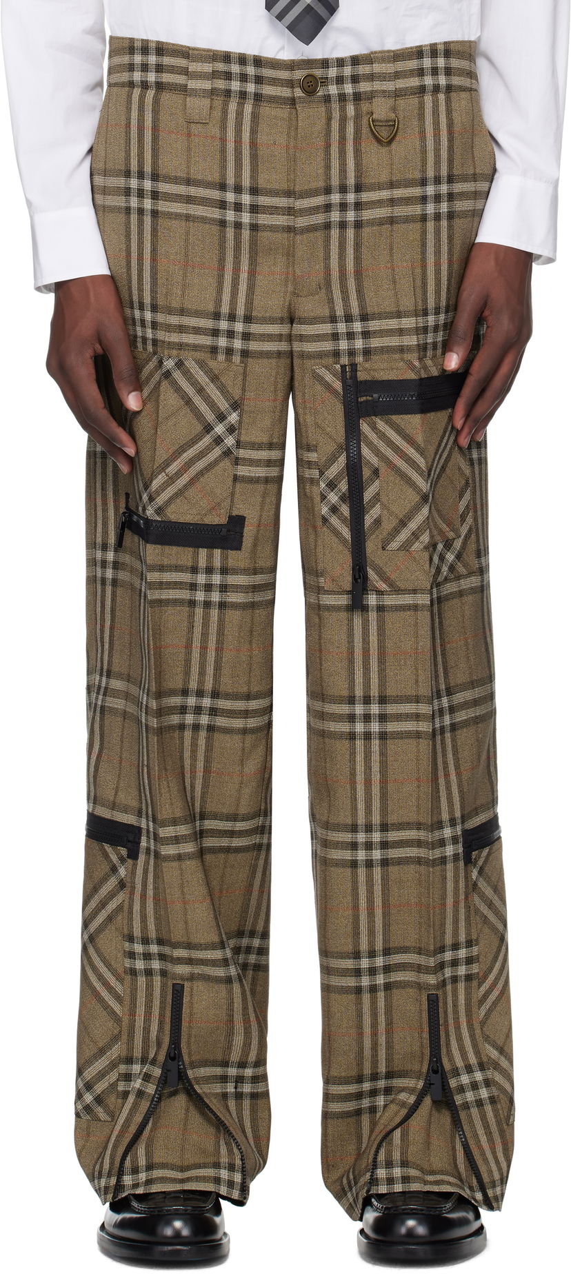 Hlače Burberry Burberry Check Silk Blend Cargo Pants Rjava | 8108349