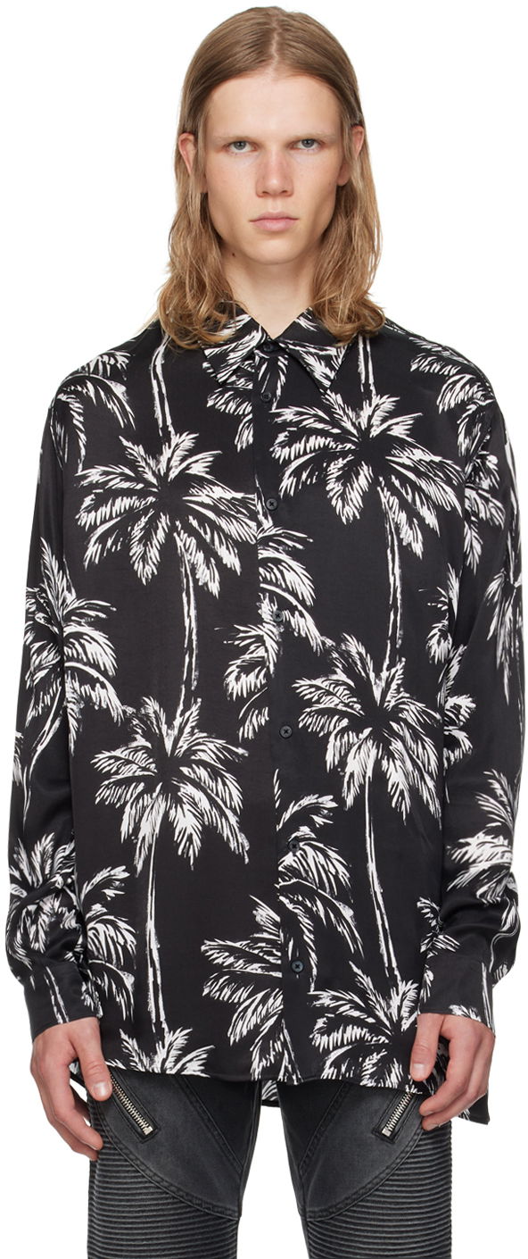 Srajce Balmain Palm Tree Print Long Sleeve Shirt Črna | DH1HS184VF43