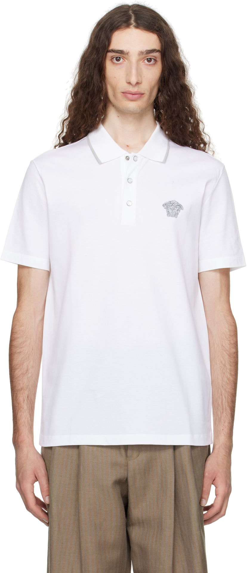 Polo majica Versace Versace Embroidered Polo Bela | 1013906_1A14975