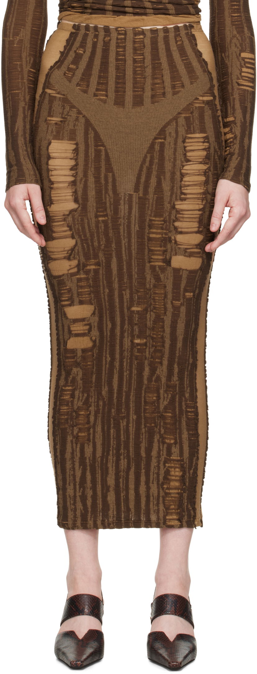 Krila Diesel Diesel M-Calina Distressed Midi Skirt Rjava | A19220 0BJBI