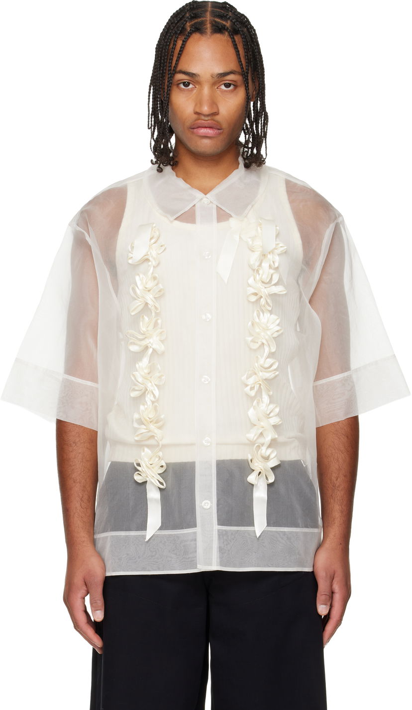 Srajce Simone Rocha Ribbon Daisy Chain Boxy Shirt Bela | 5388 0360