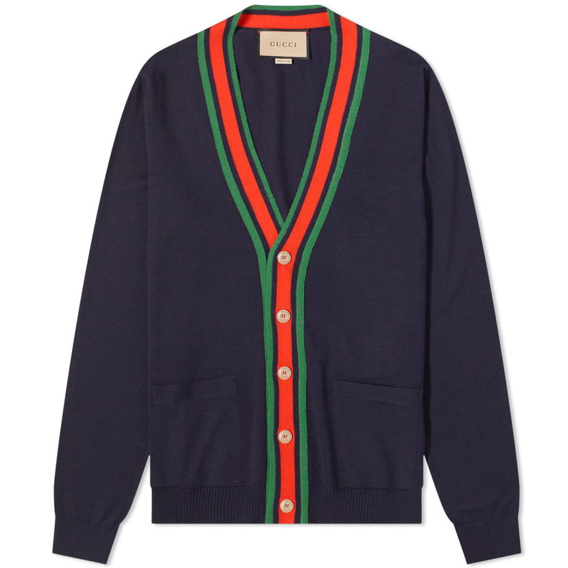 Pleteni pulover Gucci Grg Trim Cardigan Mornarica | 576806-XKAUL-4548
