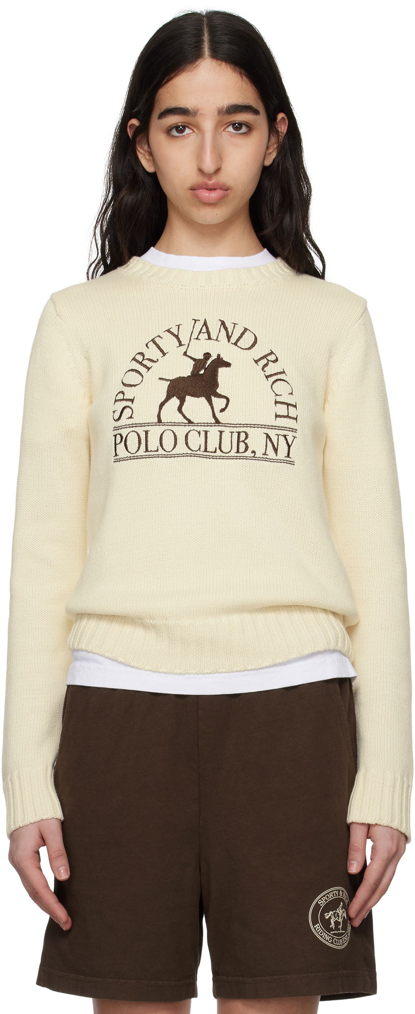 Pleteni pulover Sporty & Rich Sporty & Rich 'Polo Club' Knitted Sweater Bež | WS065612252CR01