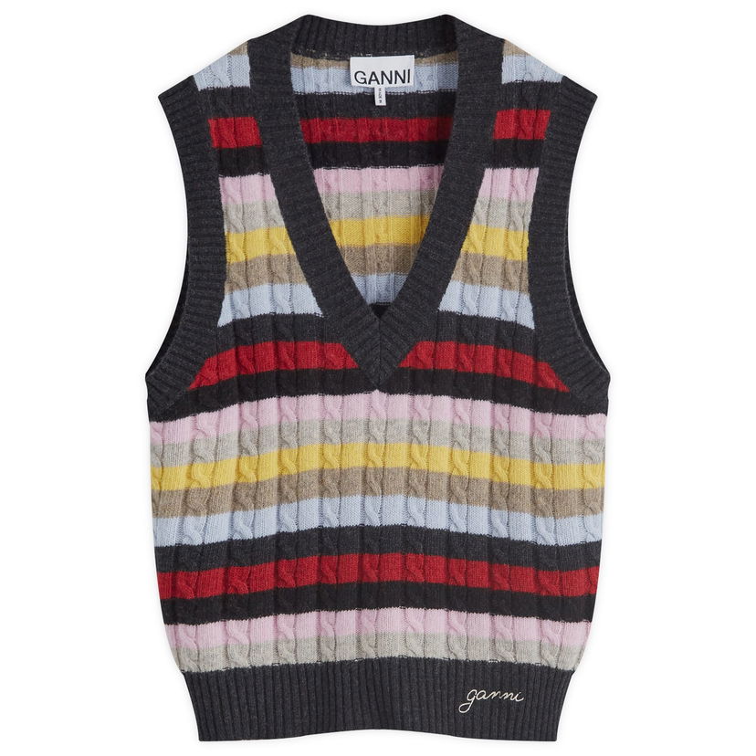 Pleteni pulover GANNI Logo Wool Mix Vest Večbarvna | K2286-MULTI
