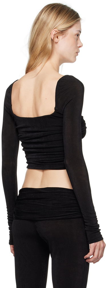 Krop-top GUIZIO Guizio Crisia Ruched Long Sleeve Top Črna | P24111K066, 2