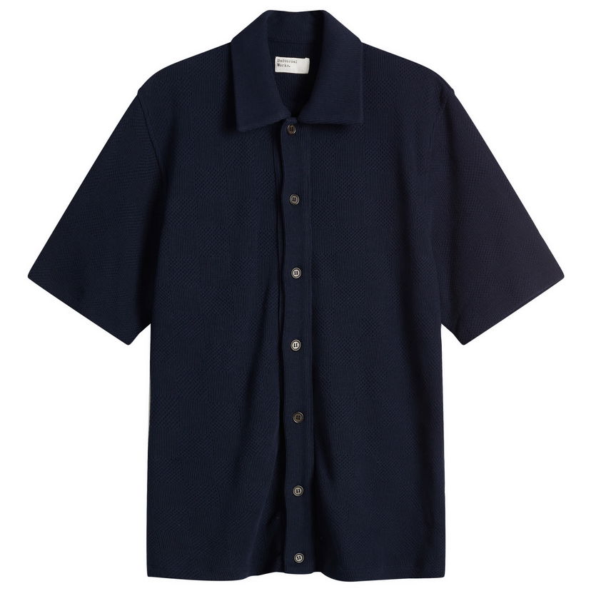 Srajce Universal Works Universal Works Checkerboard Button Through Polo Shirt, Large Mornarica | 32415-BRN