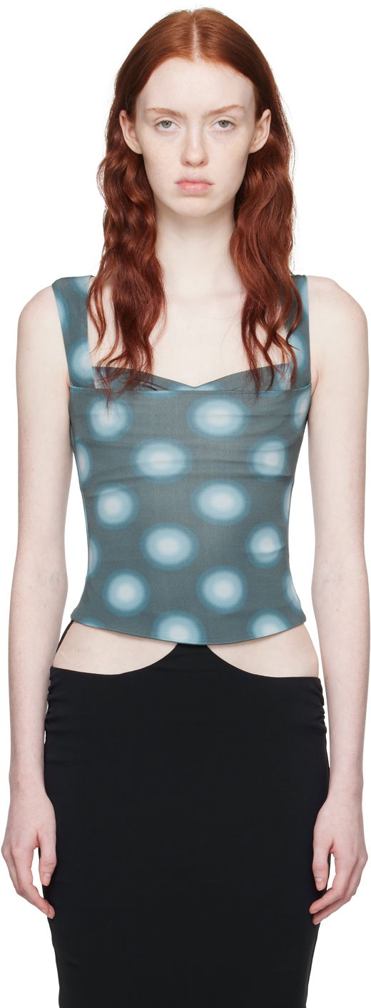 Majica brez rokavov Miaou Miaou Luna Polka Dot Tank Top Modra | 7110VC2GRB
