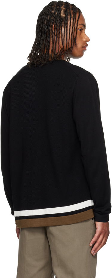 Pleteni pulover BOSS Striped Button-Up Sweater Črna | 50543770, 3