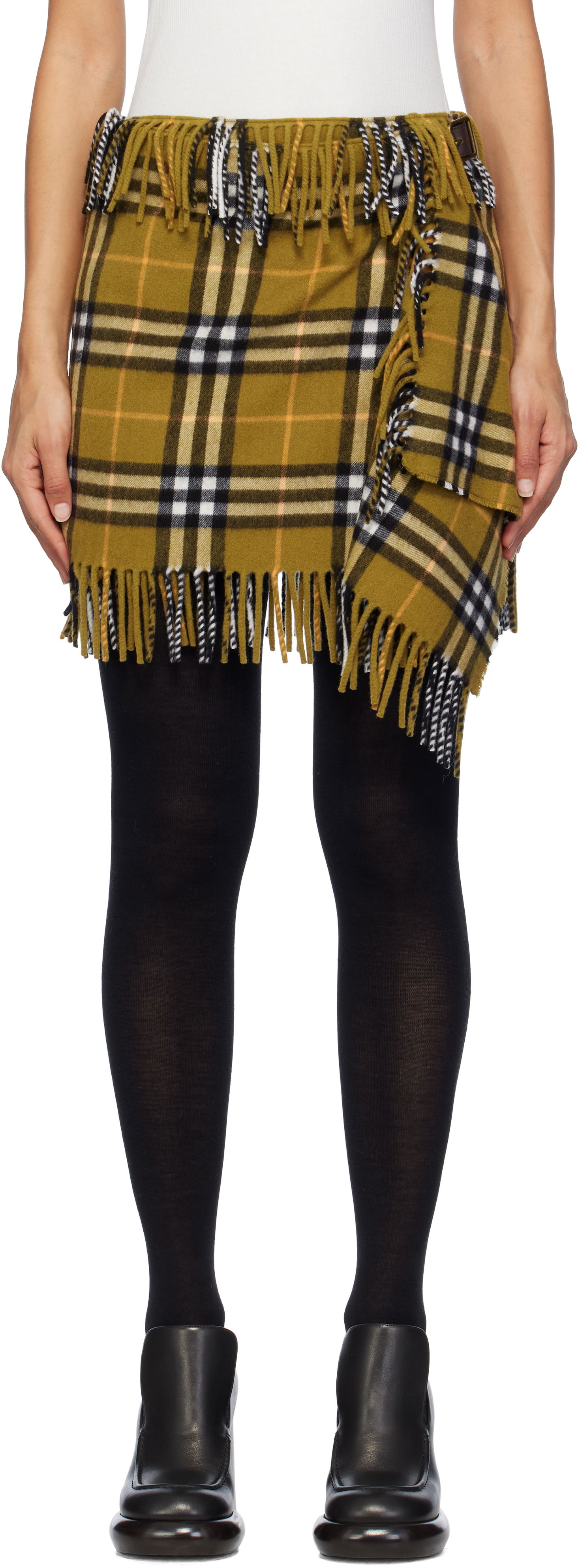 Krila Burberry Check Wool Cashmere Scarf Mini Skirt Rjava | 8099716, 0