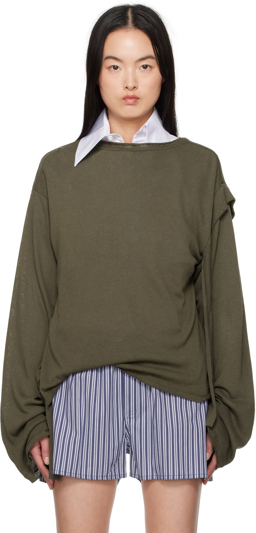 Pleteni pulover Ottolinger Ottolinger Deconstructed Linen Longsleeve T-Shirt Zelena | 10510120601