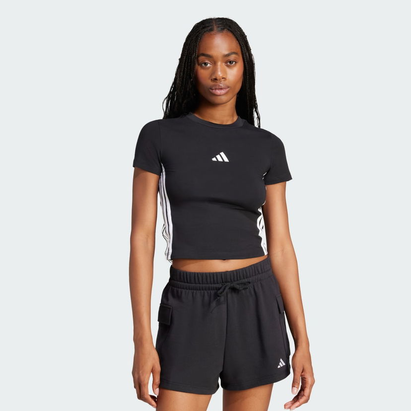 Krop-top adidas Performance Slim 3-Stripes Cropped T-Shirt Črna | JC8325