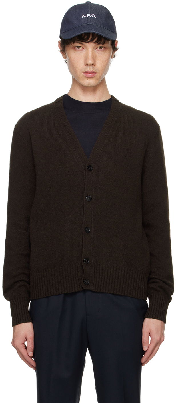Pleteni pulover AMI Paris Brown Cashmere De Cœur Cardigan Rjava | HKC157.005