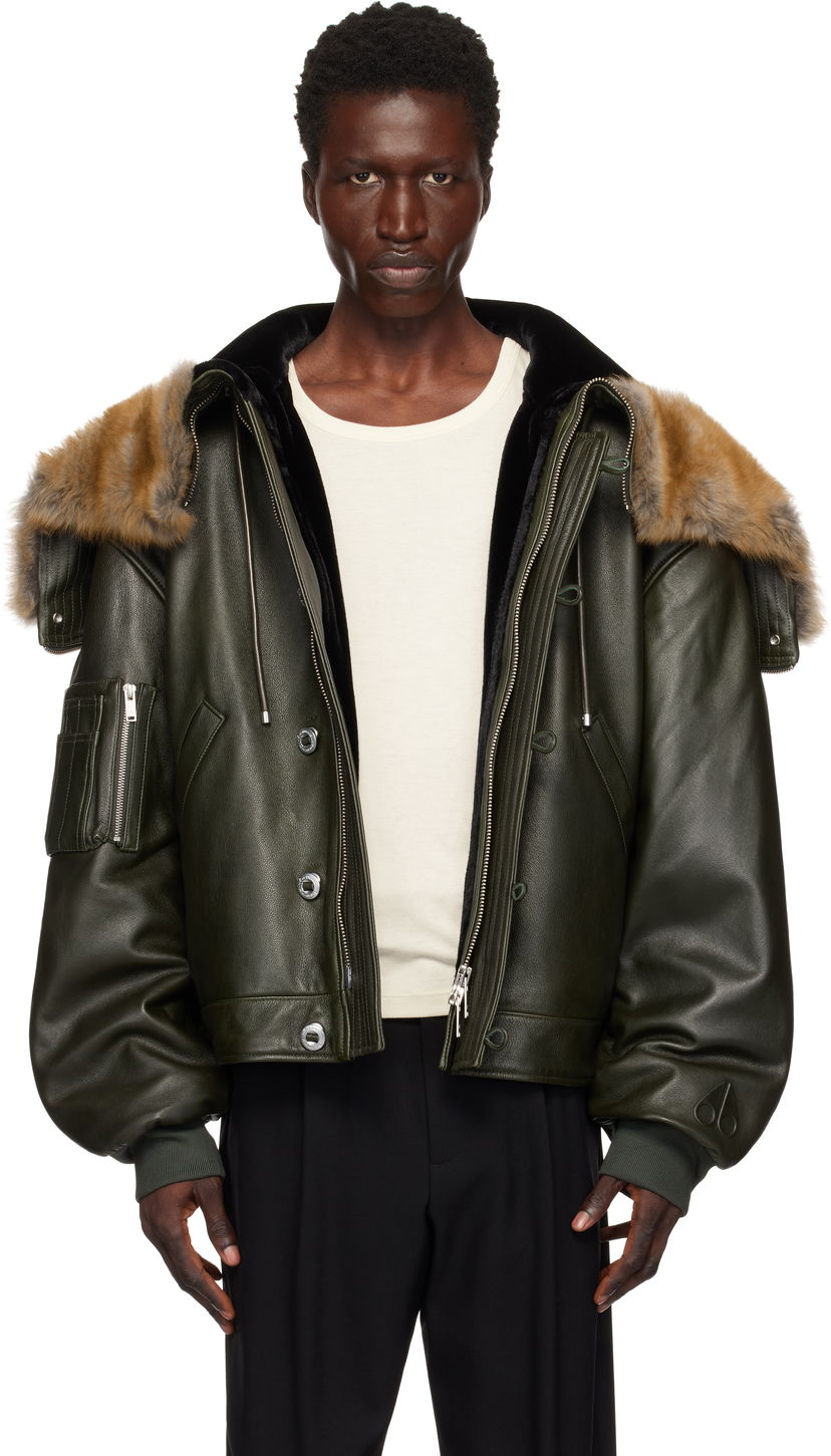 Bomber jakna Moose Knuckles Split Hood Leather Bomber Jacket Zelena | M34ML322