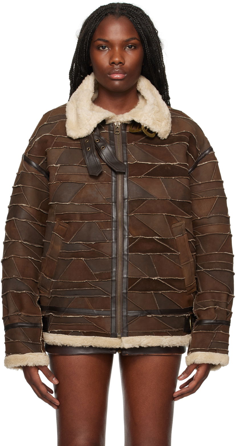 Bomber jakna GUESS Patchwork Faux-Shearling Jacket Rjava | M4BL08L0UV0