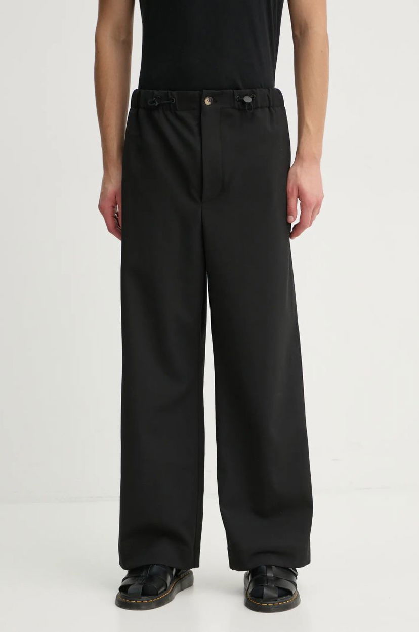Hlače Nanushka Wide Leg Wool Blend Trousers Črna | NM24FWPA24599