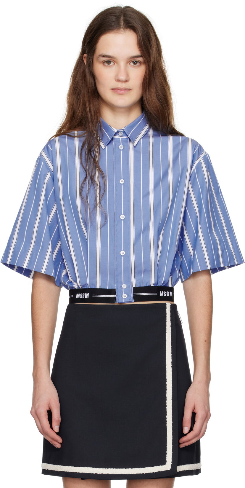 Srajce MSGM MSGM Cropped Striped Shirt Modra | 3841MDE18 257117
