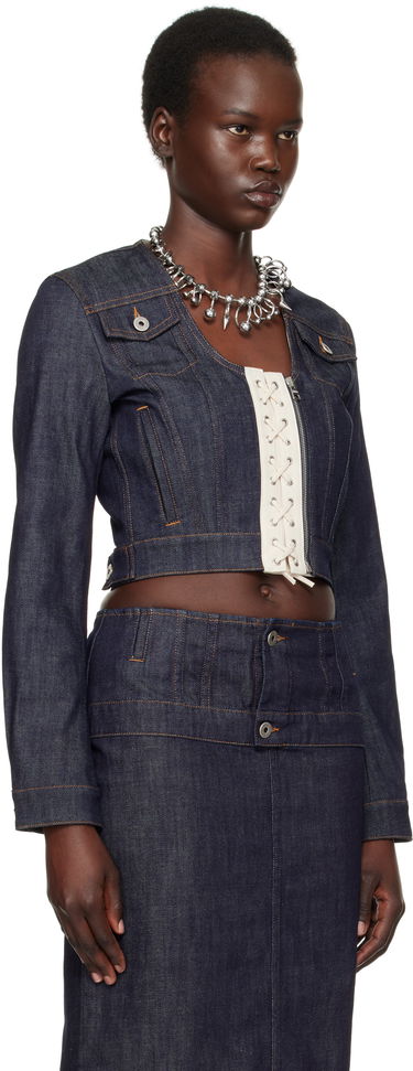 Jakna Jean Paul Gaultier Jean Paul Gaultier 'The Contrasting Lace-Up' Cropped Denim Jacket Modra | 25/33-F-VE085-D019-5568, 1