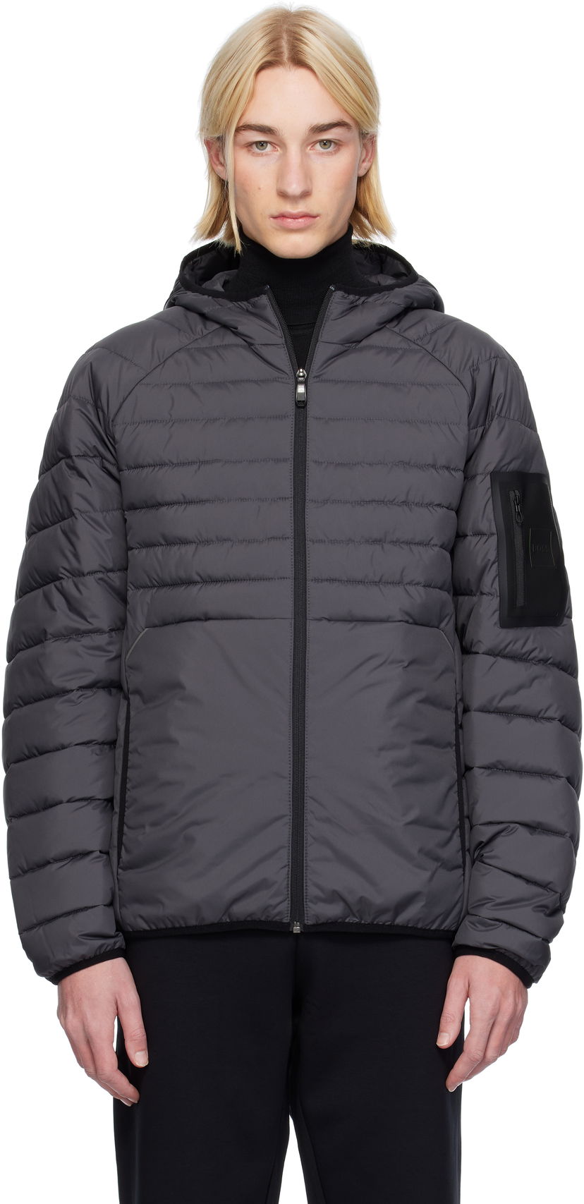Puhovka BOSS Water-Repellent Hooded Puffer Jacket Siva | 50542777