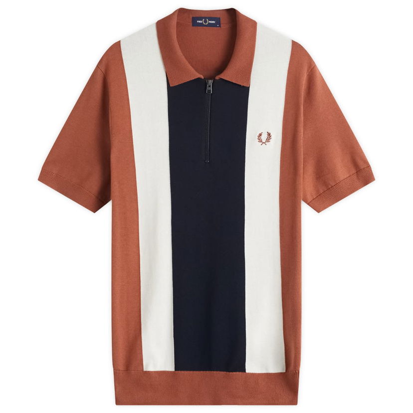 Polo majica Fred Perry Men's Vertical Stripe Zip Neck Knitted Polo Shirt Rjava | K9728-Y91