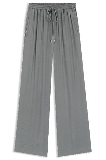 Hlače BOSS Wide-Leg Jacquard Trousers Siva | 50544016