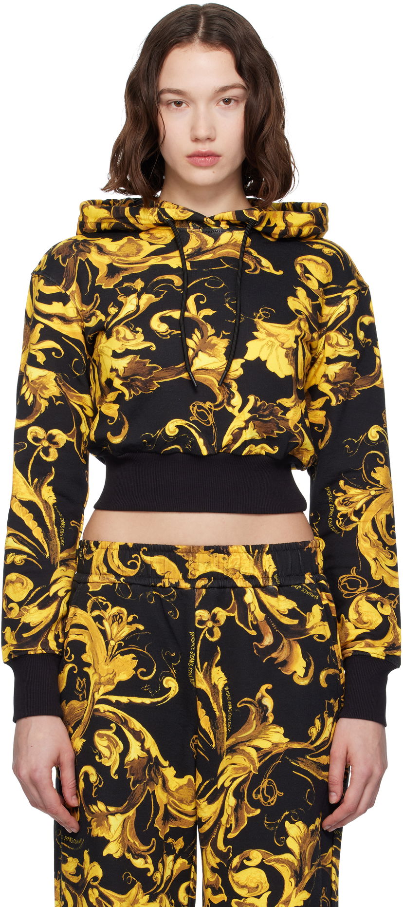 Pulover Versace Versace Jeans Couture Barocco Print Cropped Hoodie Črna | E79HAI313_EFS201