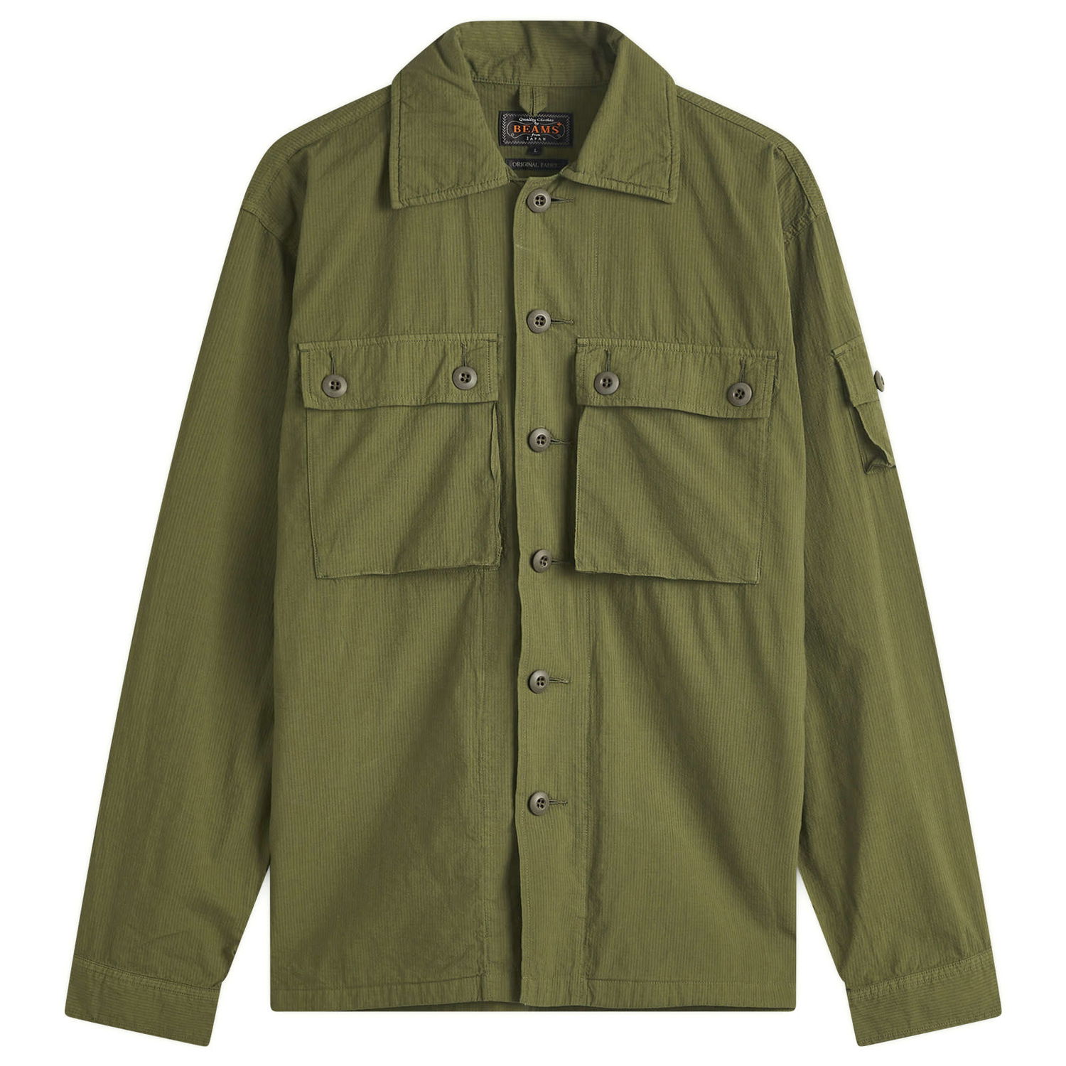 Srajce BEAMS Beams Plus Textured Ripstop Shirt Jacket, Size Large Zelena | 3818-0641-791-67, 1