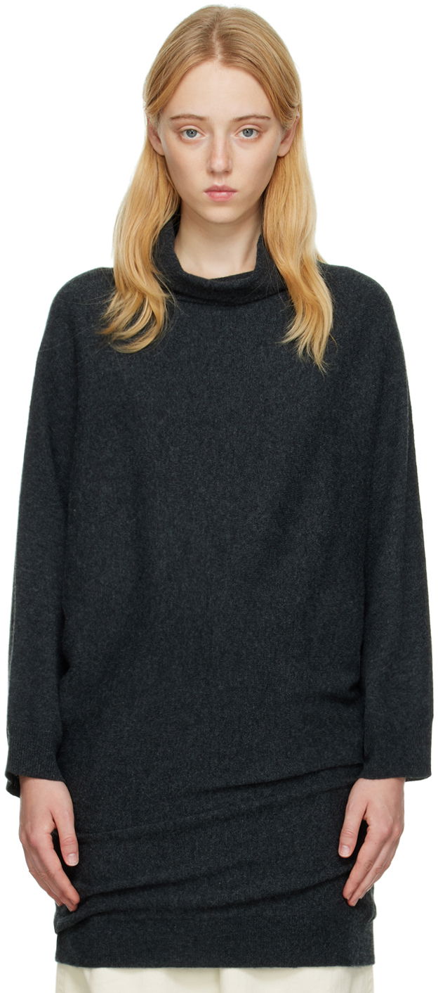 Pleteni pulover TOTEME Draped Turtleneck Sweater Siva | 224-5111-753