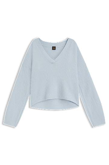 Pleteni pulover BOSS Relaxed-fit V-neck sweater with wool and alpaca Modra | 50549185