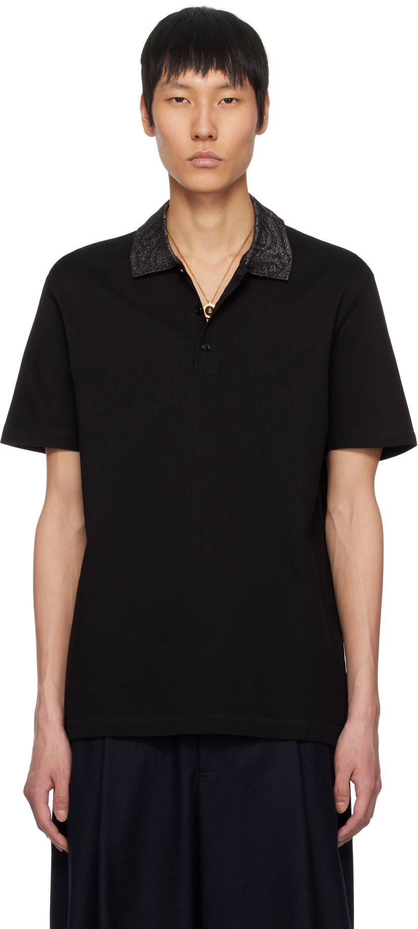Polo majica Versace Versace Barocco Embroidered-Collar Polo Črna | 1013906_1A12966