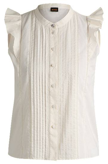 Srajce BOSS Pleat-Front Cotton Muslin Blouse, Regular Fit Bela | 50540421