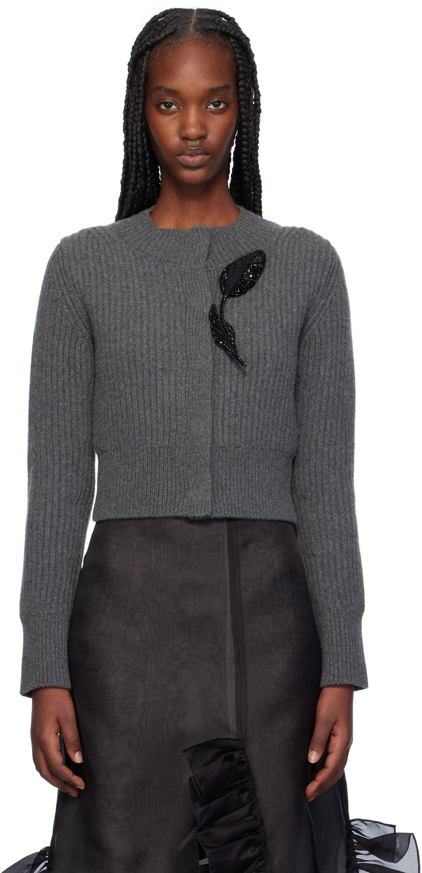 Pleteni pulover Erdem Cropped Embroidered Cardigan Siva | AW24_W1KT2_GRCAK