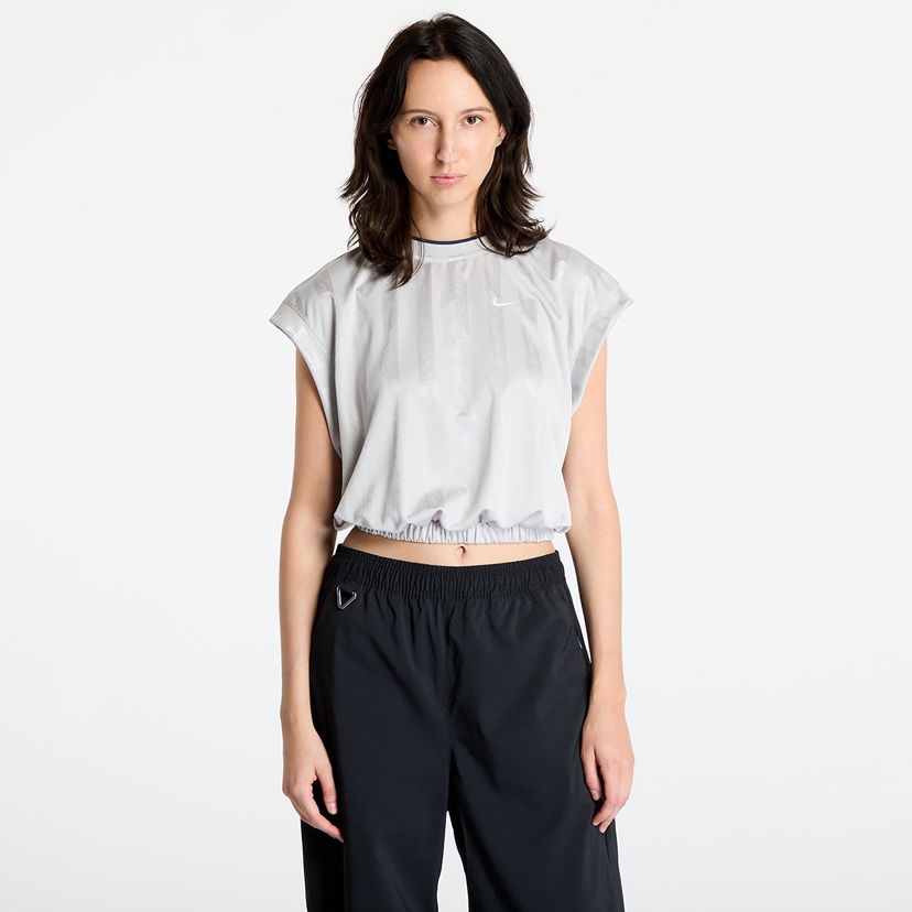 Majica Nike Top Sportswear Collection Women's Dri-FIT Jacquard Short-Sleeve Jersey Top Light Iron Ore/ Light Iron Ore/ Armoury Navy/ White Bela | FV7549-014