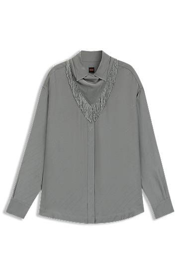 Srajce BOSS Oversized Blouse with Fringing Siva | 50544015