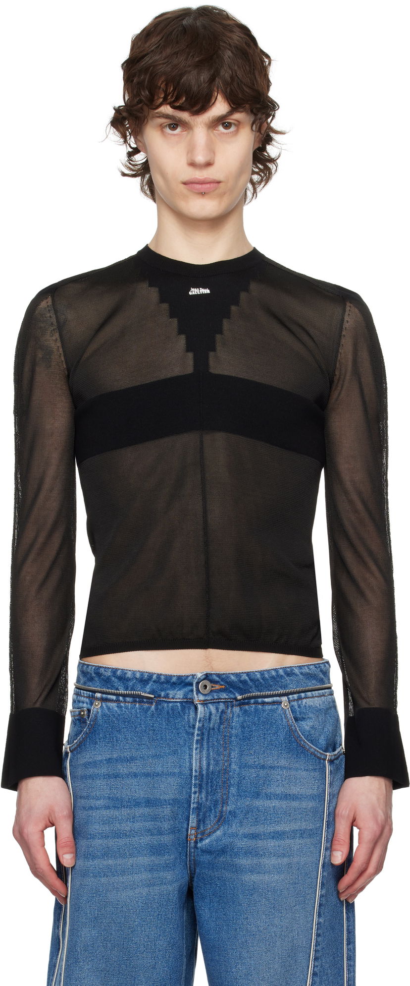 Pleteni pulover Jean Paul Gaultier Jean Paul Gaultier Logo Knit Sweater Črna | 25/33-F-PL068-M083-00