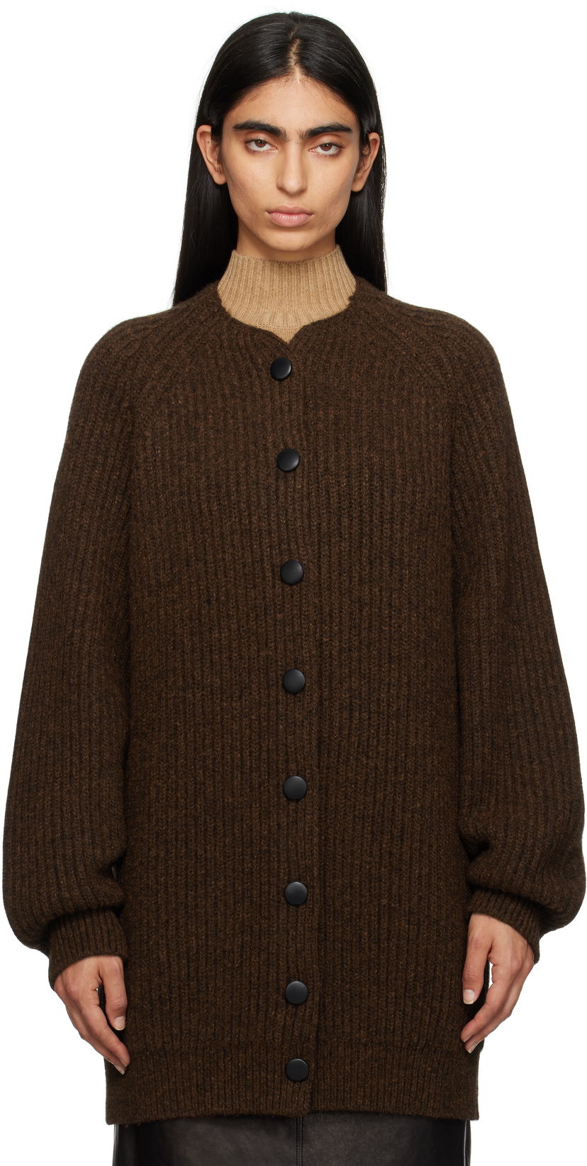 Pleteni pulover Khaite Jina Wool-Blend Cardigan Rjava | 9633615